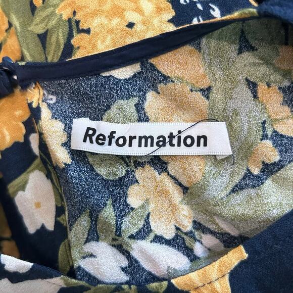 Reformation Kellan Dress in Graciella Yellow Blue Floral Midi Casual Size 2 - Picture 6 of 7